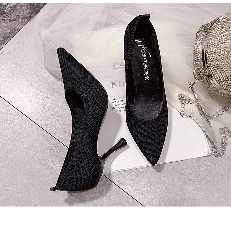 Fashion High Heels New Shallow Mouth Women&apos;s Shoes Pointed Toe Stiletto Knitted Single Shoes