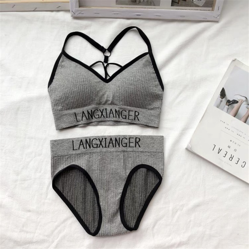 New Fashion Lingerie Threaded Cotton Underwear Set Sexy Sports No Steel Ring Bra Set