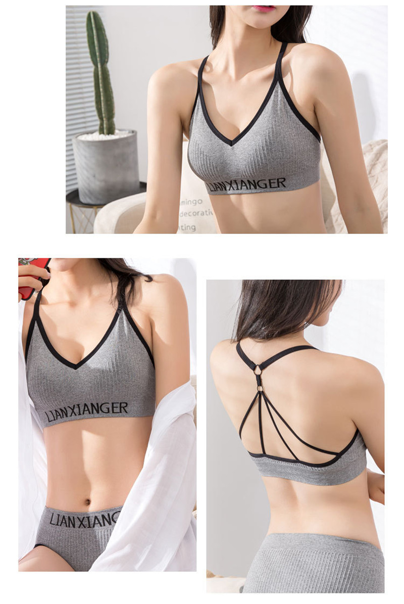 New Fashion Lingerie Threaded Cotton Underwear Set Sexy Sports No Steel Ring Bra Set