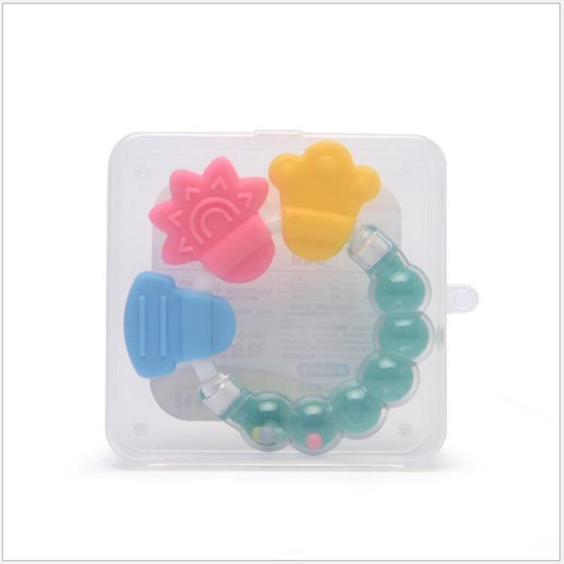 2pc Random Color Cartoon Baby Teether Teeth Biting Baby Rattle Toy Bed Bell Silicone Handbell Jingle