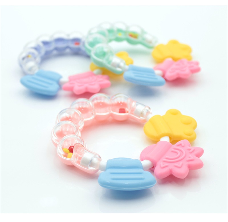 2pc Random Color Cartoon Baby Teether Teeth Biting Baby Rattle Toy Bed Bell Silicone Handbell Jingle