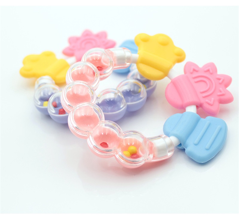 2pc Random Color Cartoon Baby Teether Teeth Biting Baby Rattle Toy Bed Bell Silicone Handbell Jingle