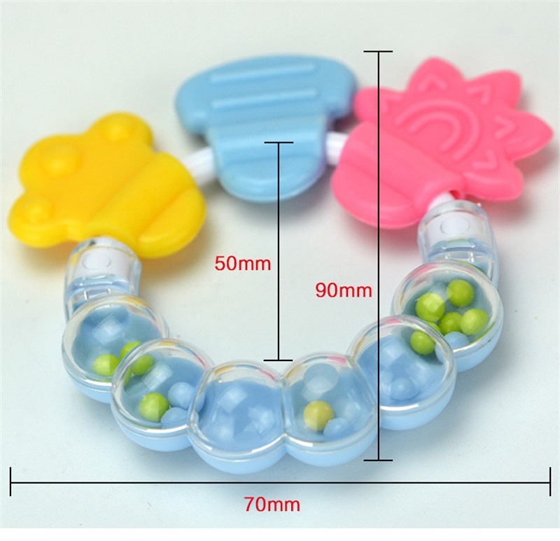 2pc Random Color Cartoon Baby Teether Teeth Biting Baby Rattle Toy Bed Bell Silicone Handbell Jingle