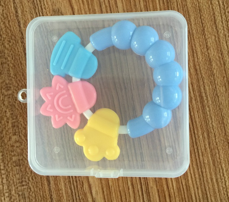 2pc Random Color Cartoon Baby Teether Teeth Biting Baby Rattle Toy Bed Bell Silicone Handbell Jingle