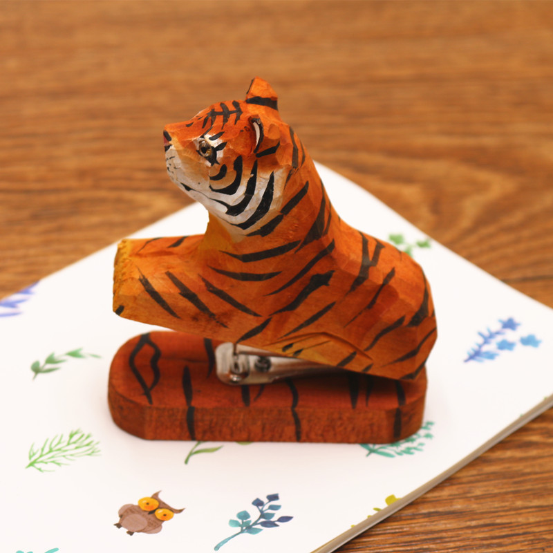 Handmade wooden animal mini stapler office creative stationery log stapler 10/12 needle