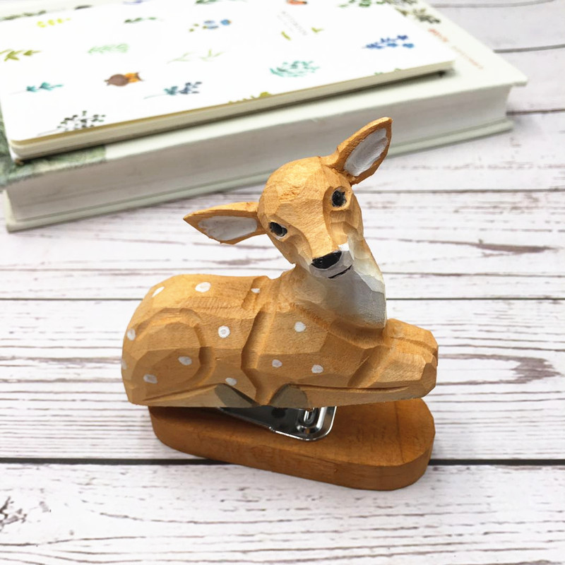 Handmade wooden animal mini stapler office creative stationery log stapler 10/12 needle
