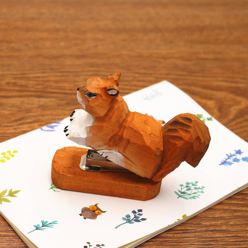 Handmade wooden animal mini stapler office creative stationery log stapler 10/12 needle
