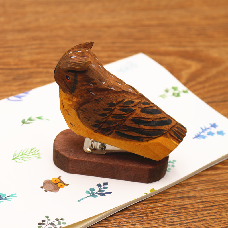 Handmade wooden animal mini stapler office creative stationery log stapler 10/12 needle