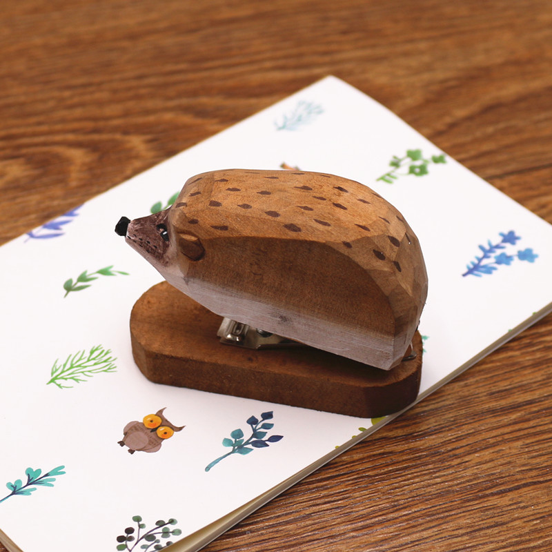 Handmade wooden animal mini stapler office creative stationery log stapler 10/12 needle