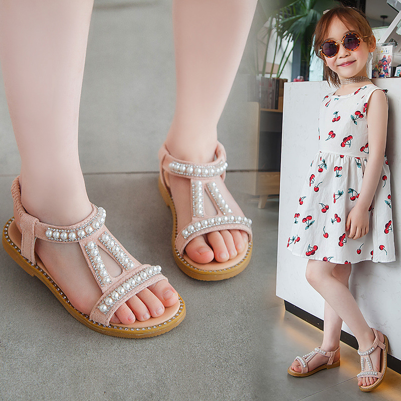Summer New Girl Pearl Sandals Baby Open Toe Princess Shoes Non-Slip.