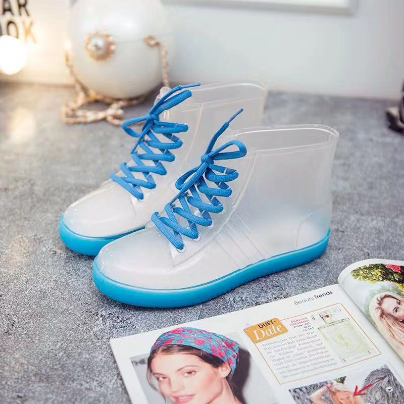 Trendy fashion water shoes four seasons non-slip rain boots transparent jelly rain boots women.
