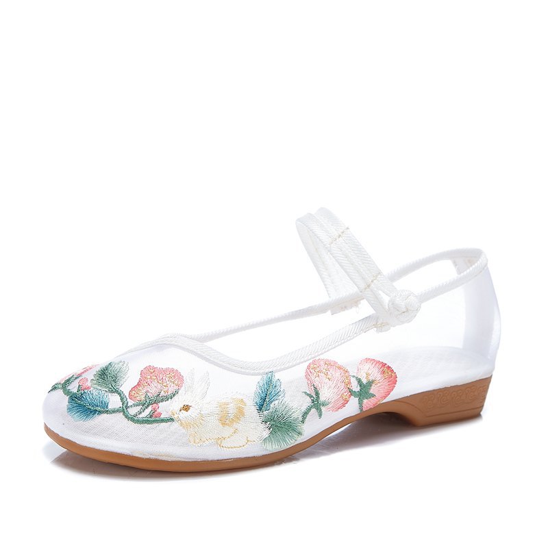 Spring Summer Women Sandals Air Mesh Woman Flat Shoes Rabbit Strawberry Embroidered Casual Shoes