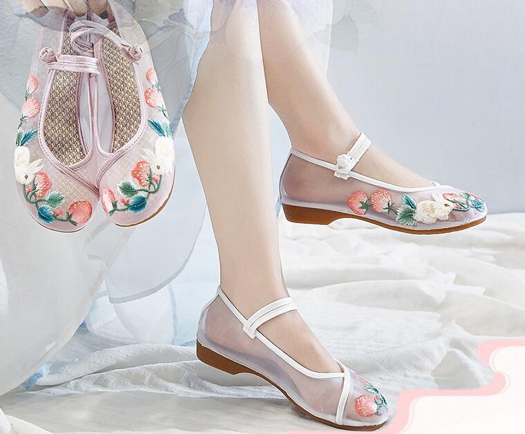 Spring Summer Women Sandals Air Mesh Woman Flat Shoes Rabbit Strawberry Embroidered Casual Shoes