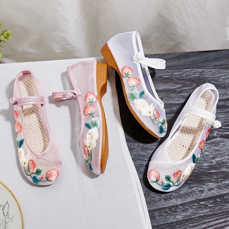 Spring Summer Women Sandals Air Mesh Woman Flat Shoes Rabbit Strawberry Embroidered Casual Shoes