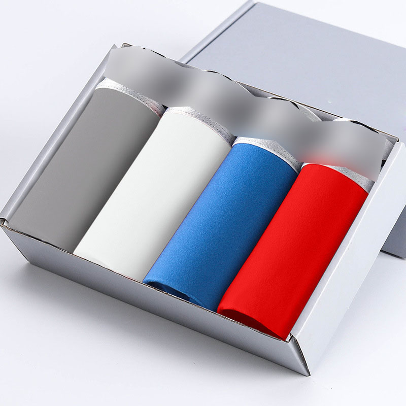4PCS men&apos;s boxer inner gift box pants ice silk breathable cotton four corner large size pants.