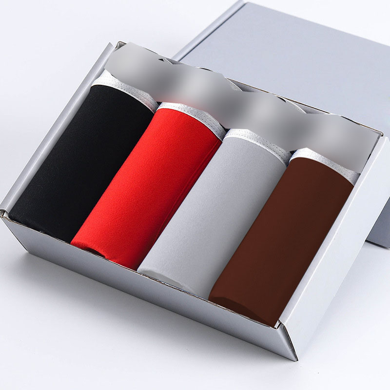 4PCS men&apos;s boxer inner gift box pants ice silk breathable cotton four corner large size pants.