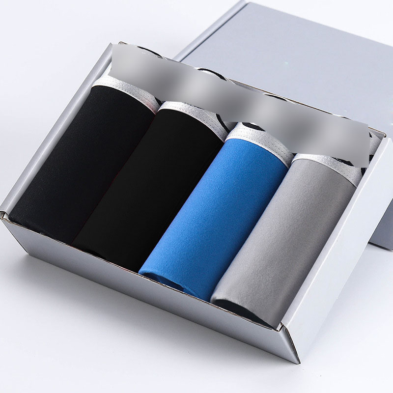 4PCS men&apos;s boxer inner gift box pants ice silk breathable cotton four corner large size pants.