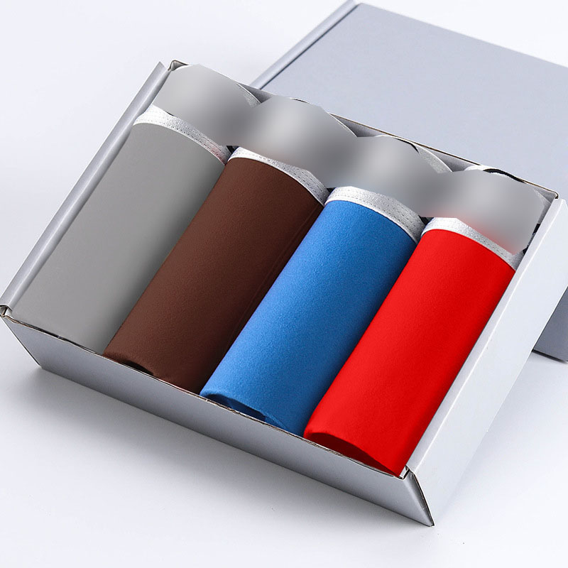 4PCS men&apos;s boxer inner gift box pants ice silk breathable cotton four corner large size pants.