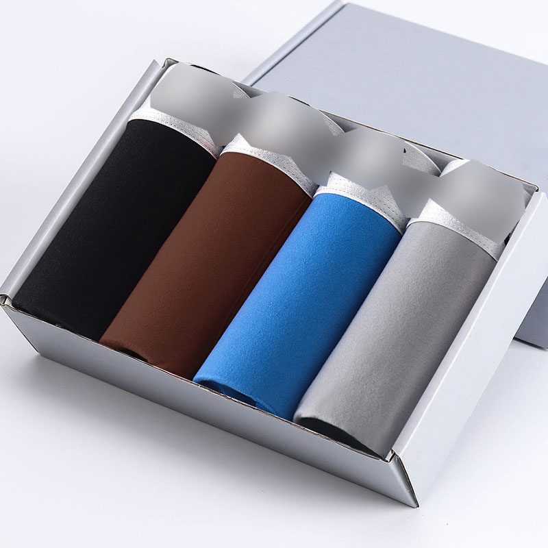 4PCS men&apos;s boxer inner gift box pants ice silk breathable cotton four corner large size pants.