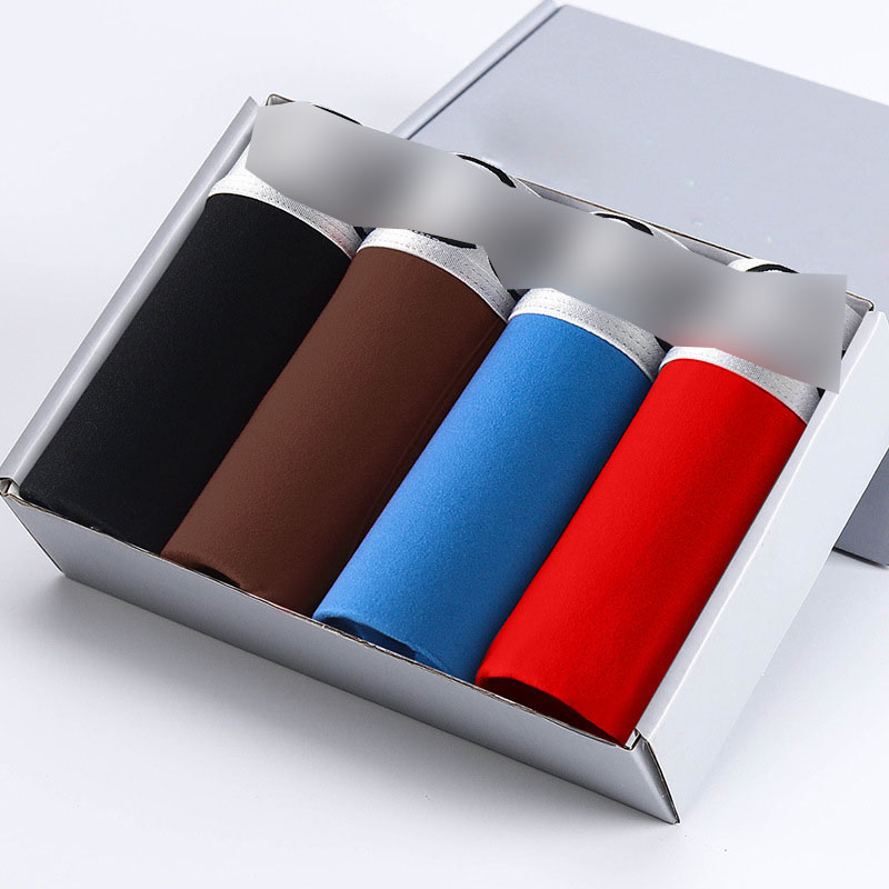4PCS men&apos;s boxer inner gift box pants ice silk breathable cotton four corner large size pants.
