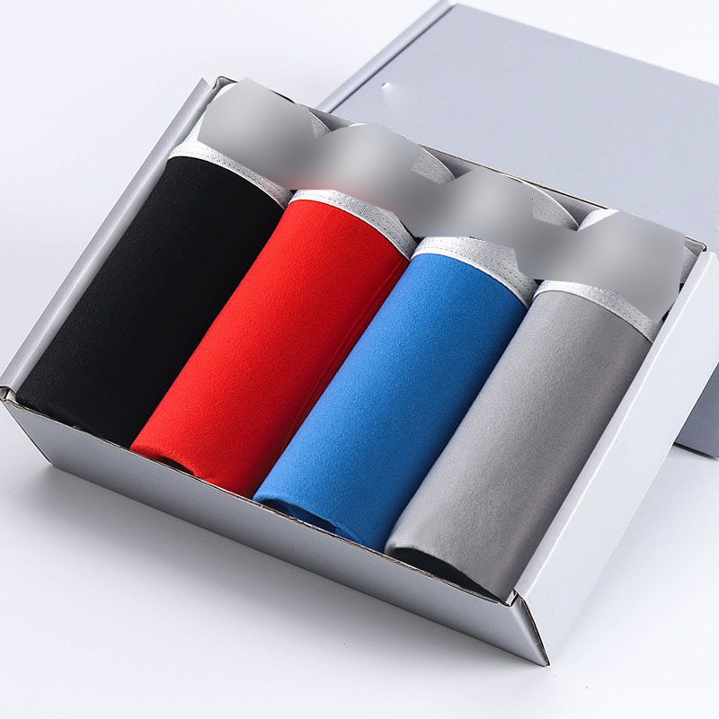 4PCS men&apos;s boxer inner gift box pants ice silk breathable cotton four corner large size pants.