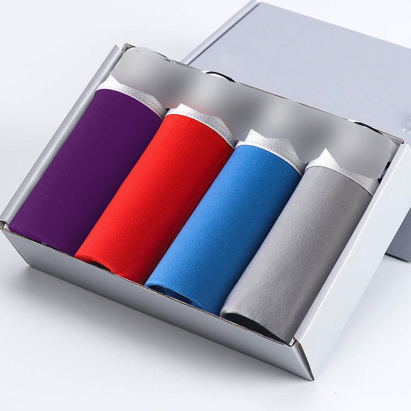 4PCS men&apos;s boxer inner gift box pants ice silk breathable cotton four corner large size pants.