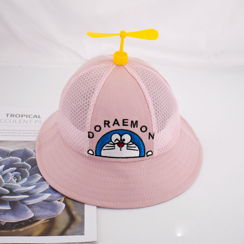 Children&apos;s Fisherman Hat Cartoon Bamboo Dragonfly Machine Cat Windmill Baby Shade Mesh Breathable.