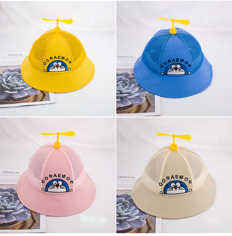 Children&apos;s Fisherman Hat Cartoon Bamboo Dragonfly Machine Cat Windmill Baby Shade Mesh Breathable.