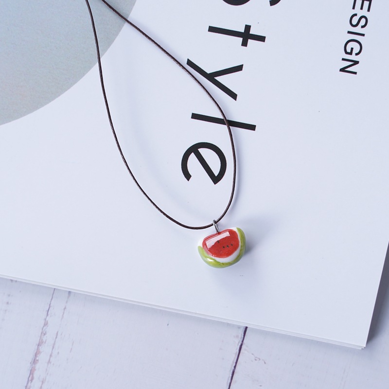 3PCS New small fresh watermelon necklace wild fruit clavicle chain ceramic jewelry fashion.