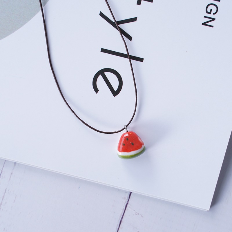 3PCS New small fresh watermelon necklace wild fruit clavicle chain ceramic jewelry fashion.