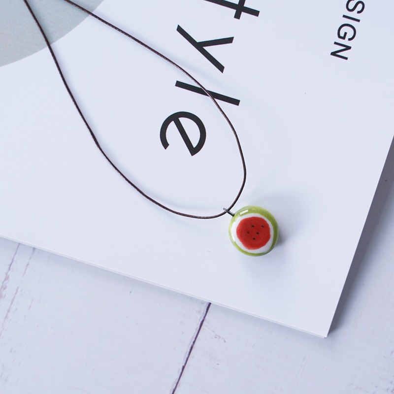 3PCS New small fresh watermelon necklace wild fruit clavicle chain ceramic jewelry fashion.