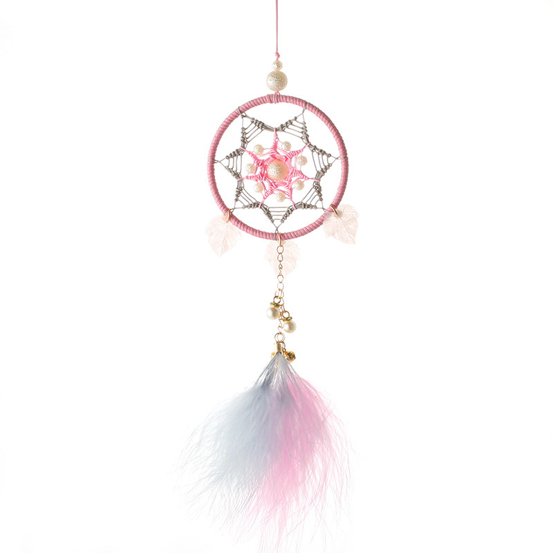 Dream Catcher Car Pendant Cute Pink Wind Chime Rearview Mirror Ornament Creative Gift.