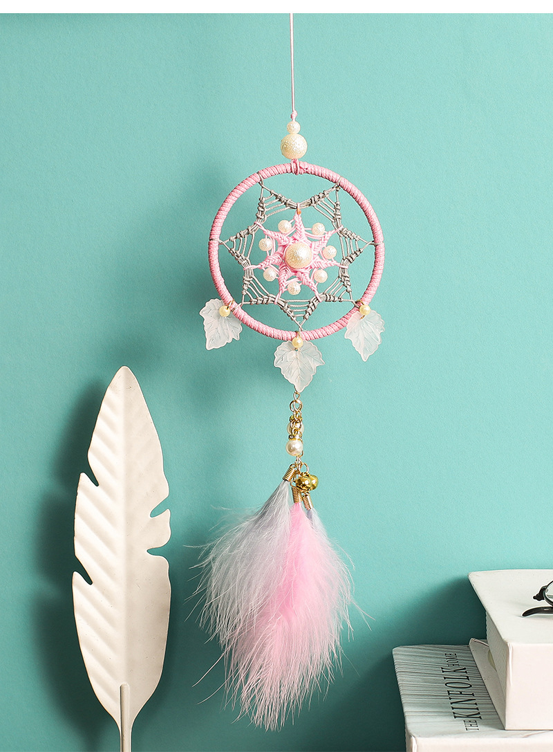 Dream Catcher Car Pendant Cute Pink Wind Chime Rearview Mirror Ornament Creative Gift.