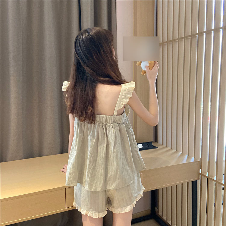 Girl Sweet Cute Sexy Big Bowknot Loose Lotus Leaf Sleeve Wild Nightdress Pajamas Suit.