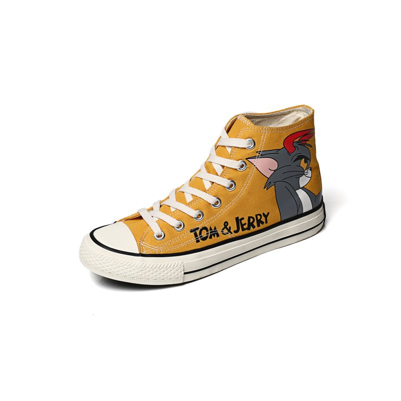 Summer High-Top Canvas Shoes Men's Trend All-Match Shoes Cat and Mouse Joint Graffiti Sneakers.