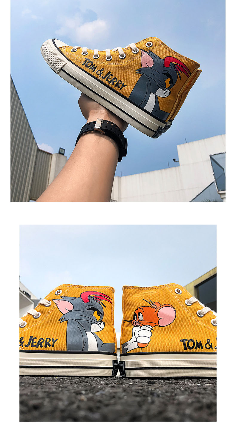 Summer High-Top Canvas Shoes Men's Trend All-Match Shoes Cat and Mouse Joint Graffiti Sneakers.