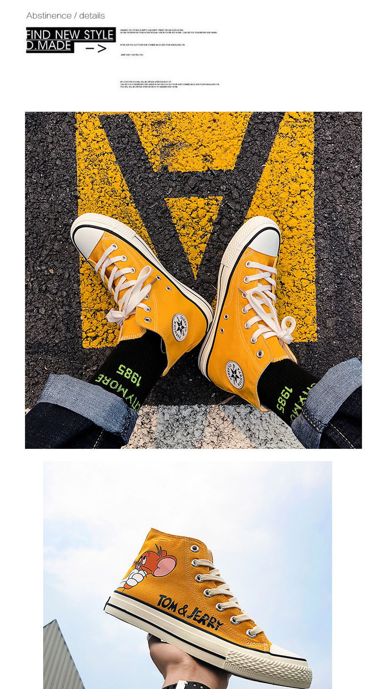 Summer High-Top Canvas Shoes Men's Trend All-Match Shoes Cat and Mouse Joint Graffiti Sneakers.