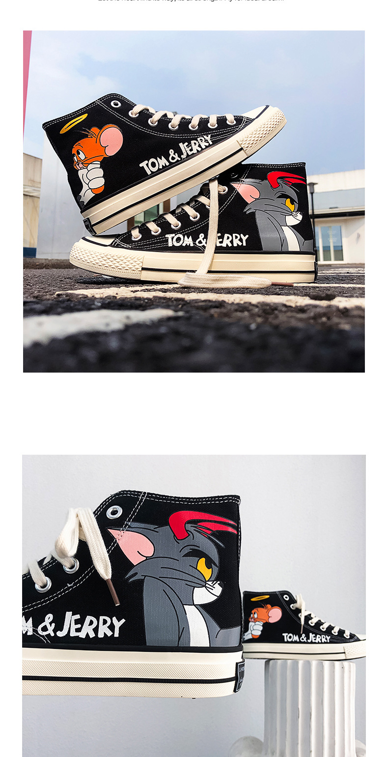 Summer High-Top Canvas Shoes Men's Trend All-Match Shoes Cat and Mouse Joint Graffiti Sneakers.
