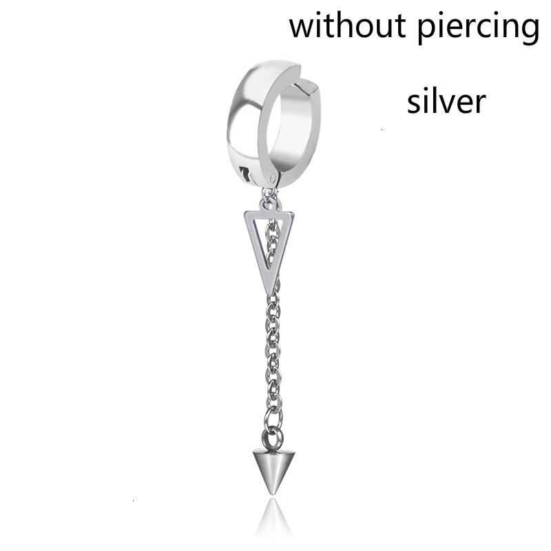 1pc Personality Hollow Triangle Earring Mens Fashion Without Piercing Ear Clip Cone Tassel Earrings