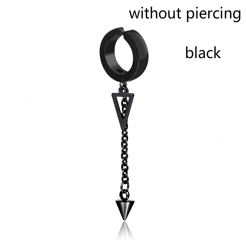 1pc Personality Hollow Triangle Earring Mens Fashion Without Piercing Ear Clip Cone Tassel Earrings