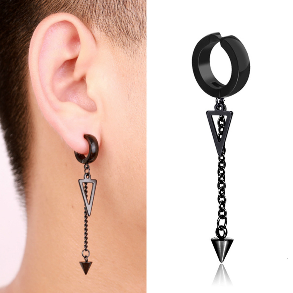 1pc Personality Hollow Triangle Earring Mens Fashion Without Piercing Ear Clip Cone Tassel Earrings
