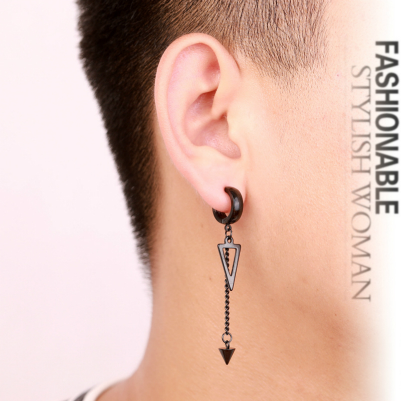 1pc Personality Hollow Triangle Earring Mens Fashion Without Piercing Ear Clip Cone Tassel Earrings
