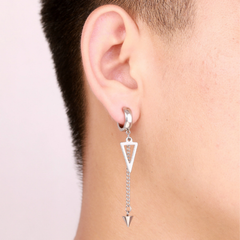 1pc Personality Hollow Triangle Earring Mens Fashion Without Piercing Ear Clip Cone Tassel Earrings