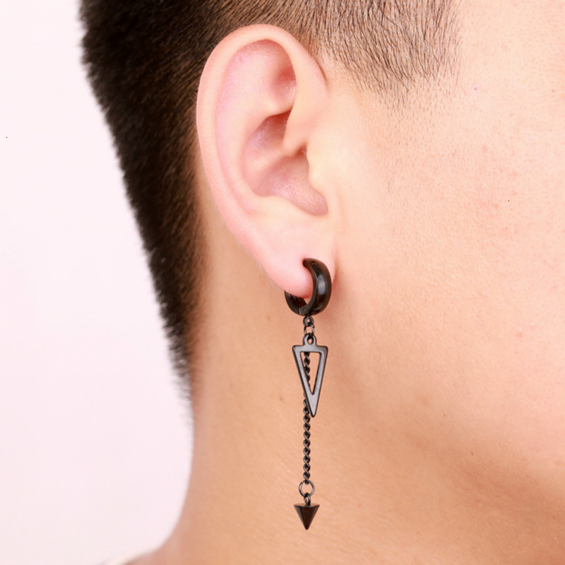 1pc Personality Hollow Triangle Earring Mens Fashion Without Piercing Ear Clip Cone Tassel Earrings