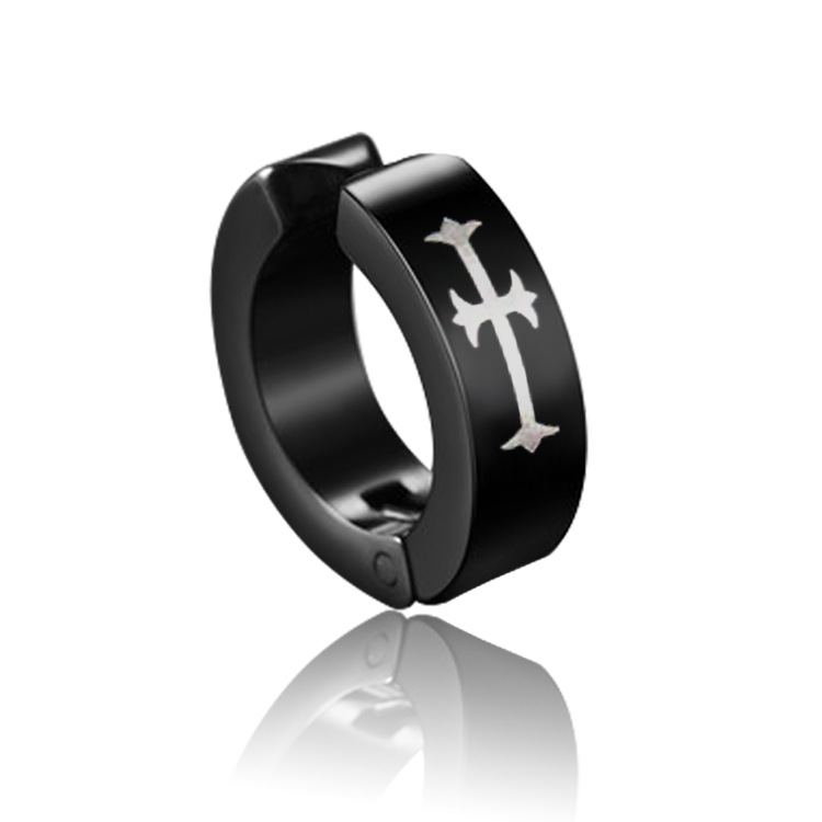 1Piece Titanium Steel Ear Clip Earrings For Men Women Print Pattern Black No Pierced Fake Ear Circle