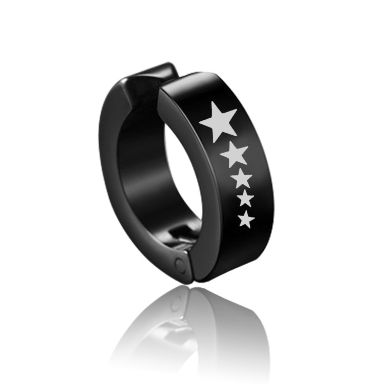 1Piece Titanium Steel Ear Clip Earrings For Men Women Print Pattern Black No Pierced Fake Ear Circle