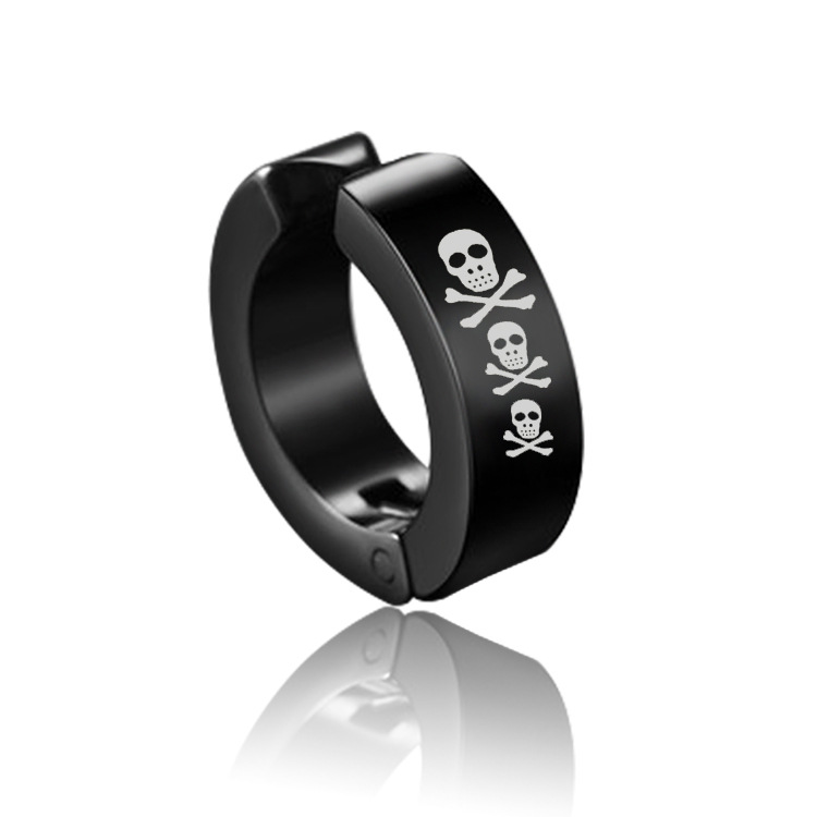 1Piece Titanium Steel Ear Clip Earrings For Men Women Print Pattern Black No Pierced Fake Ear Circle