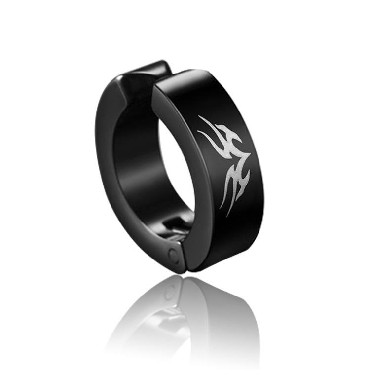 1Piece Titanium Steel Ear Clip Earrings For Men Women Print Pattern Black No Pierced Fake Ear Circle
