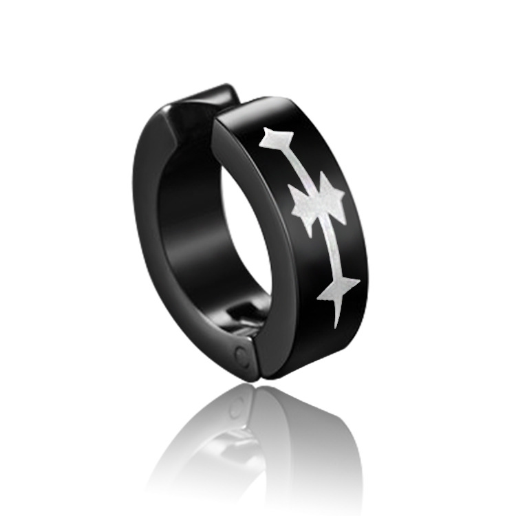 1Piece Titanium Steel Ear Clip Earrings For Men Women Print Pattern Black No Pierced Fake Ear Circle