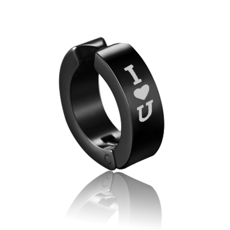 1Piece Titanium Steel Ear Clip Earrings For Men Women Print Pattern Black No Pierced Fake Ear Circle